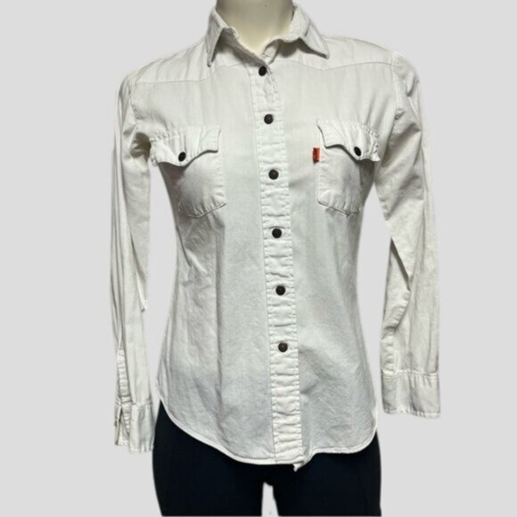 Vintage Levi's White Cotton Long Sleeve Snap Down Shirt - Picture 1 of 14